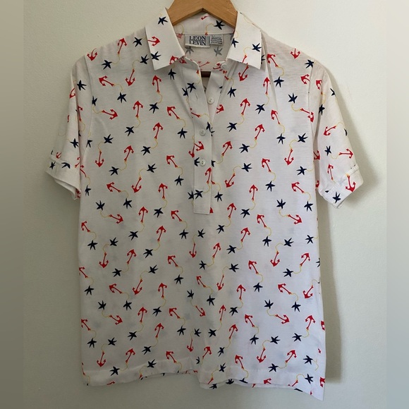 Vintage Anchors and Starfish AOP Polo Shirt Size L - Picture 3 of 10